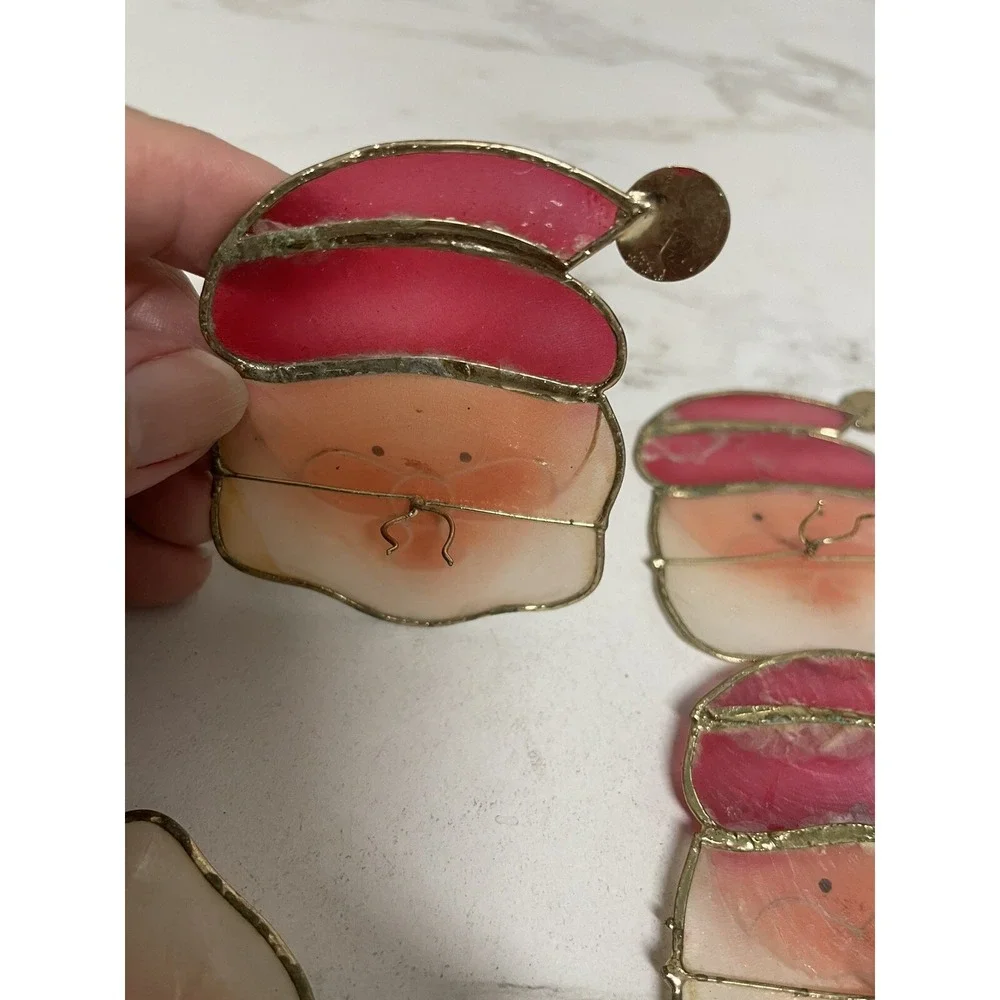 Vtg‎ Lot of 4 Capiz Shell Santa Clip On Christmas Tree Miniature Light Covers